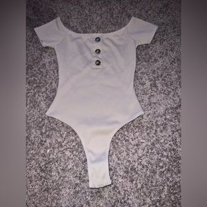 Off the shoulder thong ribbed bodysuit